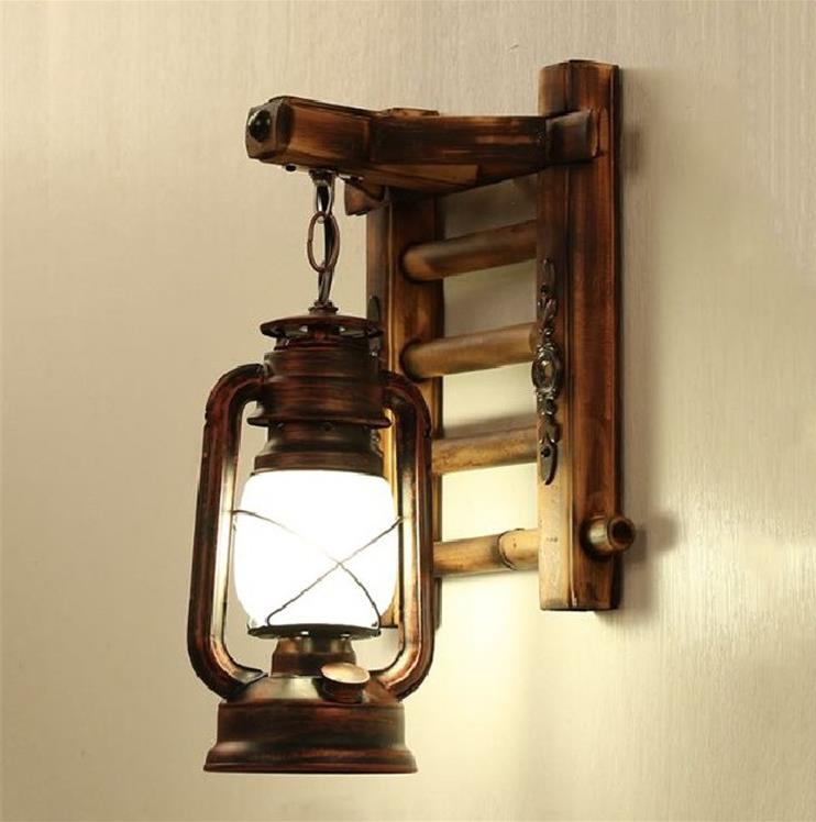 American Country Kerosene Lanterna Antique Wall Lamp con Wooden Hanging Board